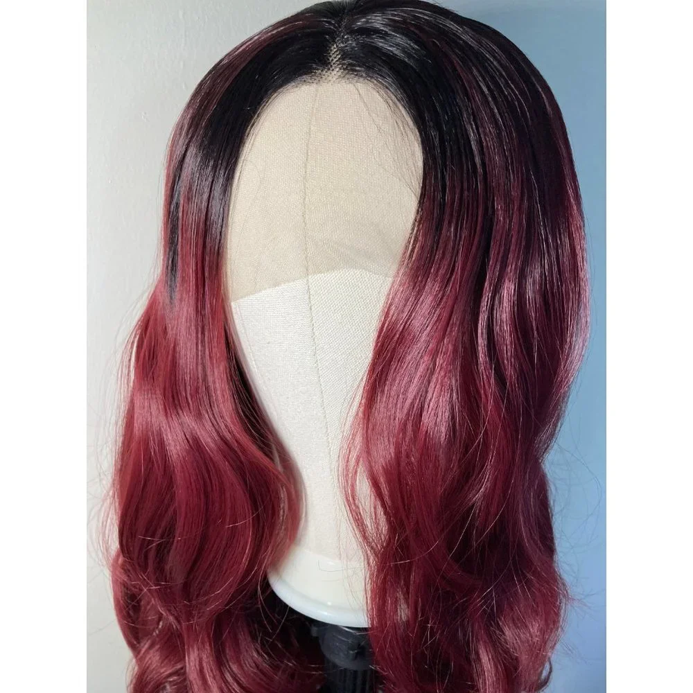 Black Red Curly Lace Front Wig